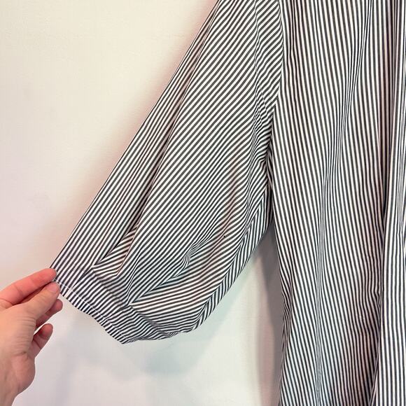 Matthildur Cotton Striped Button Up Short Sleeve Dress Gray Size 3 - Picture 4 of 7